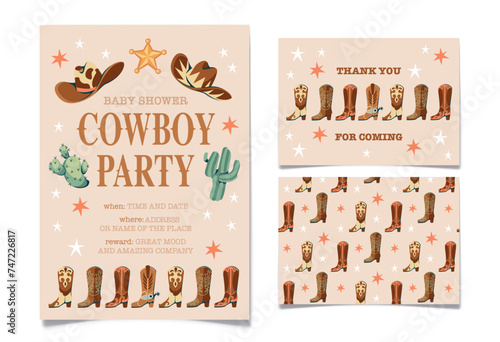 Wild west Birthday party invitation template.