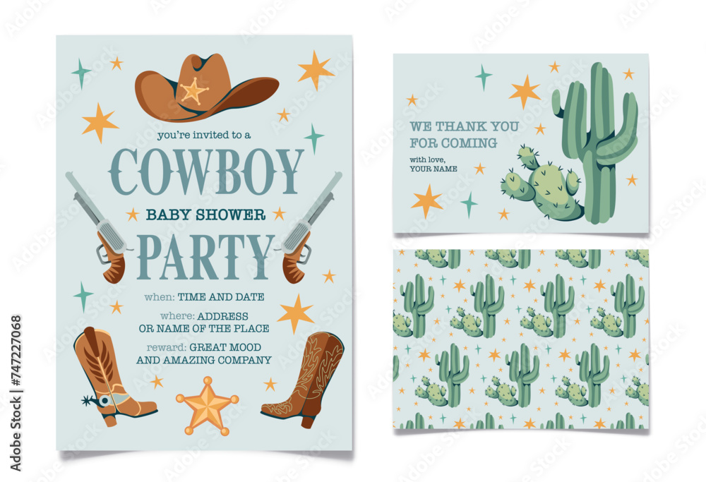 Wild west Birthday party invitation template. - obrazy, fototapety, plakaty 