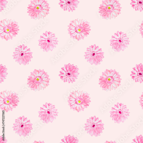 Watercolor hand drawn flower pattern, background with gerbera pattern , pink ,fabric pattern, gerbera, pink flowers, textile design , bloom, watercolor, floral illustrations, botanical, blossom