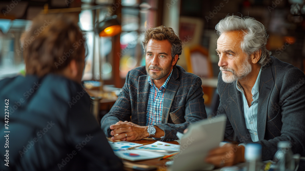 business man advising a man on his finances in an office. business man advising a man on his finances in an office.