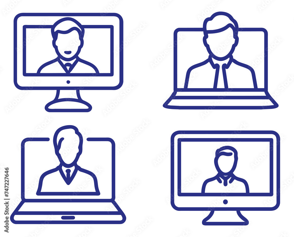 Set of online meeting icons. Outline icons with editable stroke collection. Set of online meeting icons. Outline icons with editable stroke collection.