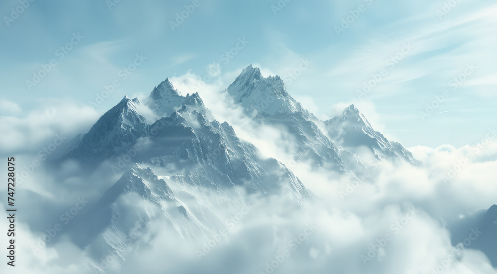 Majestic Mountain Shrouded in Clouds - obrazy, fototapety, plakaty 