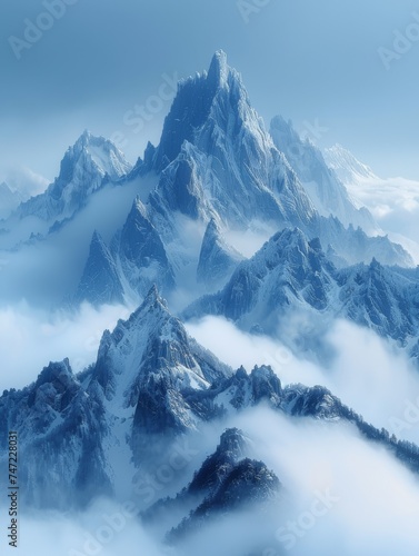 Towering Mountain Shrouded in Clouds © hakule