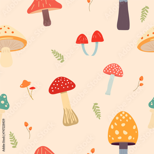 seamless pattern mushrooms for stationary, wrapping paper, textile, babies, decoration. 