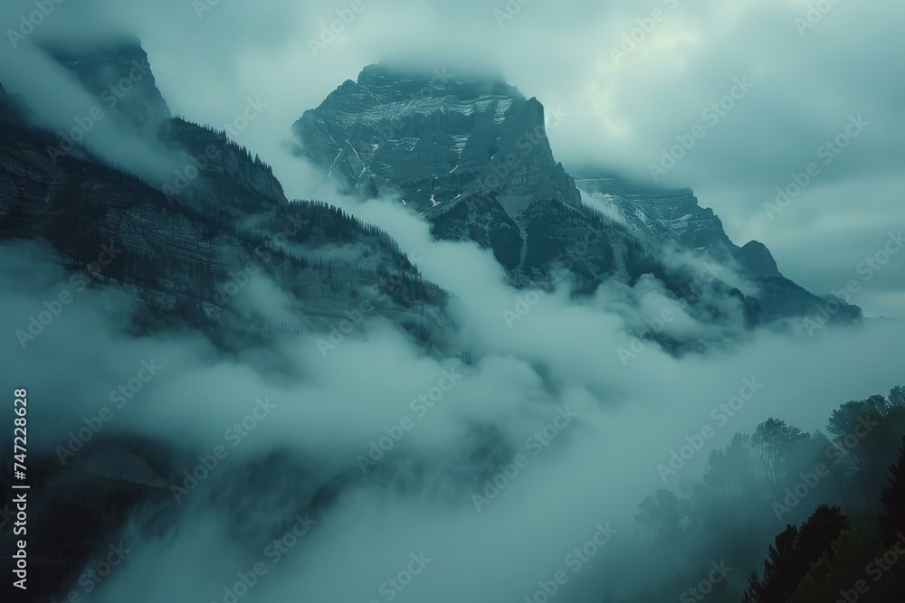 Cloud-covered Mountain Peak
