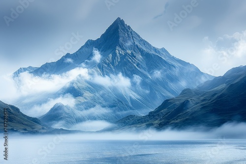 Mountain Rising in Middle of Body of Water © hakule