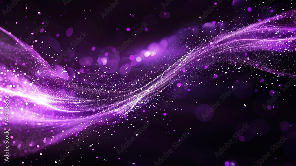 Purple Particle Wave and Shining Stars. Abstract, Background, Light, Wallpaper, Spark, Glow, Shine
