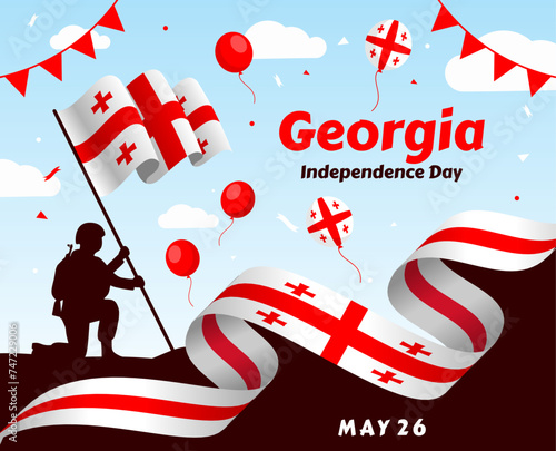 Georgia national day banner with map, flag colors theme background