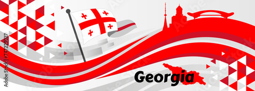 Georgia national day banner with map, flag colors theme background