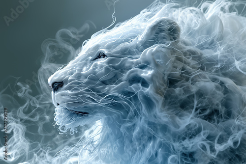 Głowa lwa fantasy opleciona dymem