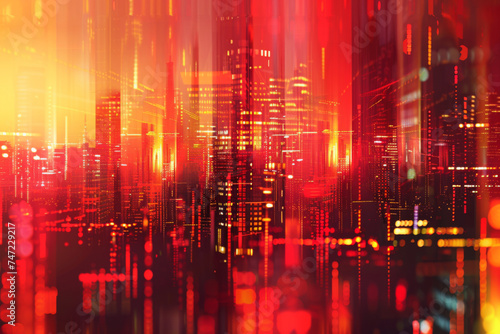 Urban city landscape red vector background.