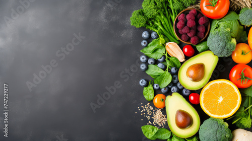 Top view of fruit and vegetables for healthy food , safety food, healthy lifestyle,a Diet.,Food