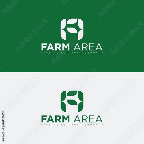 Farm area logo, fa logo, green leaf seedling, growing plant. Abstract design concept for eco technology theme.