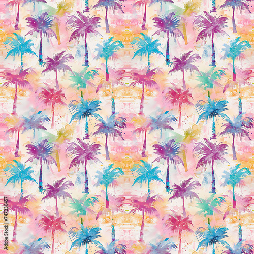Ethereal watercolor palm trees in pastel shades  forming a dreamlike tropical pattern.