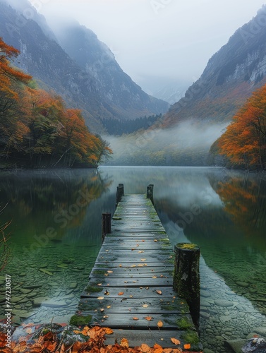 Dock Surrounded by Mountains in the Middle of a Lake