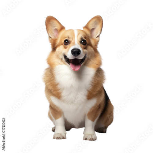 Welsh Corgi standing isolated on a transparent background, looking friendly and playful.
