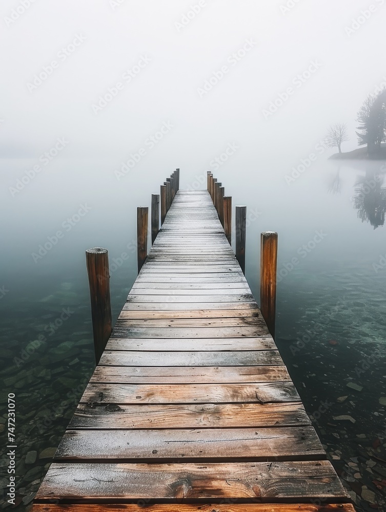 Obraz premium Wooden Dock Overlooking Body of Water