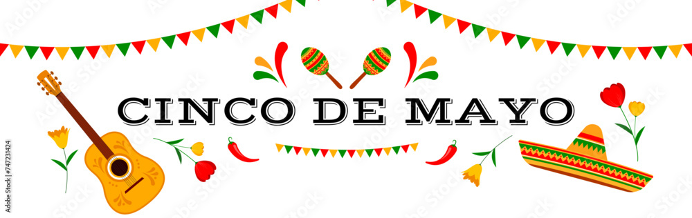 Cinco de Mayo celebration, May 5. Mexican holiday background. Cinco de mayo festival banner. Vector illustration