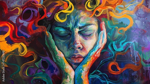 Wallpaper Mural Female Artist's Expression of Emotions in a Colorful Abstract Painting Generative AI Torontodigital.ca