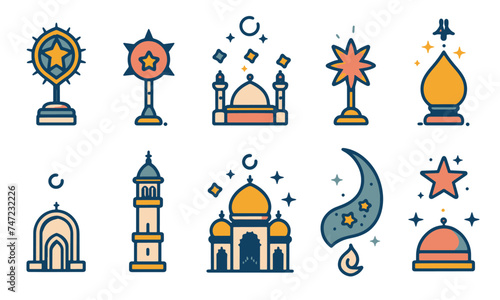 ramadan vector flat color icon bundle set for ramadan kareem event muslim new year 