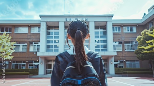 学校に向かう女子高生の後ろ姿 photo