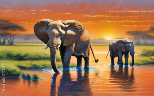 a mother elephant and her calf by the water