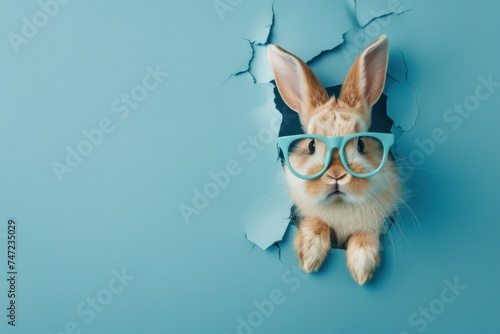 This image captures a rabbit's ears poking through a cut out in blue paper, adding a hint of whimsy © Fxquadro