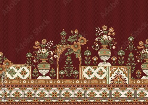 Textile digital ethnic design motif floral pattern decor border design composed artwork creative design for women cloth front back and duppata print elements of baroque ornament for fabric textile photo