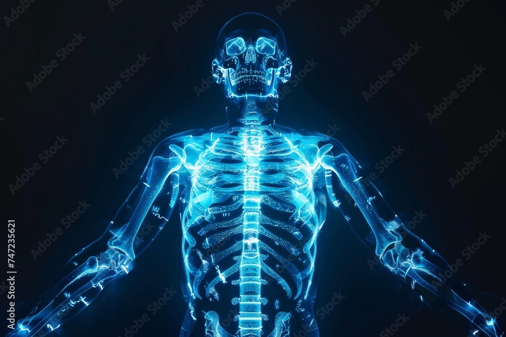 Glowing Skeleton in Blue A Futuristic Take on the Human Body Generative AI Glowing Skeleton in Blue A Futuristic Take on the Human Body Generative AI