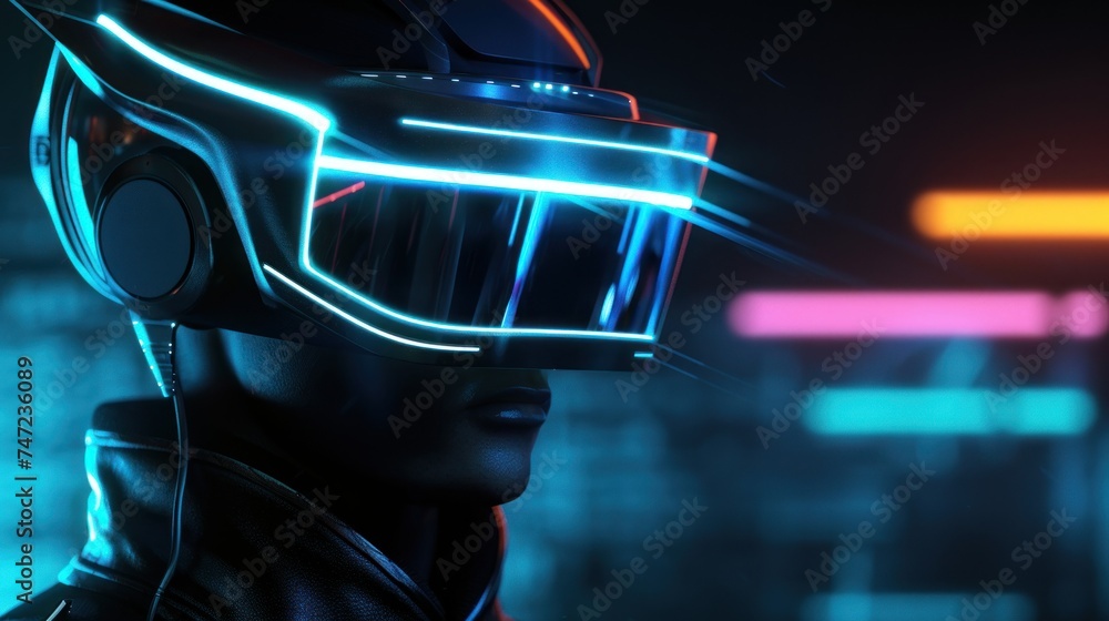 A futuristic cyberpunk-inspired person with neon helmet on, details obscured, exuding mystery A futuristic cyberpunk-inspired person with neon helmet on, details obscured, exuding mystery