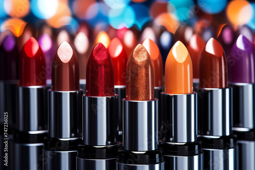 Multi-colored lipsticks. Generative AI