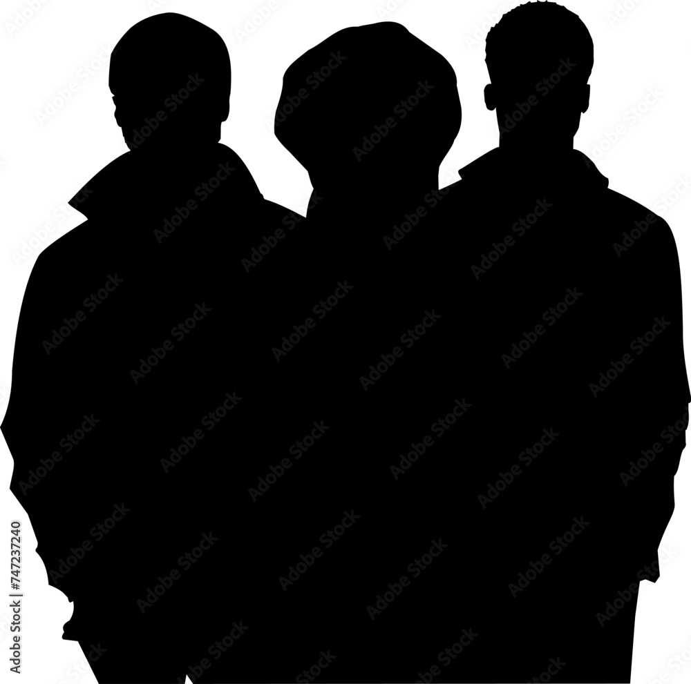 silhouette of three people, editable isolated vector. generative ai silhouette of three people, editable isolated vector. generative ai