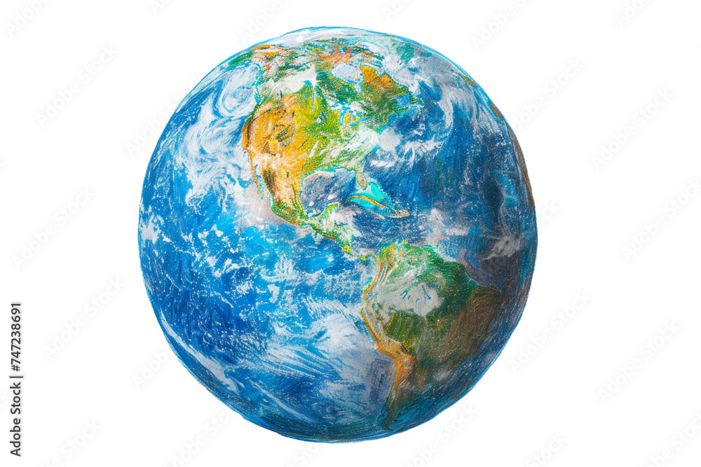 the earth globe pencil painting, isolated, earth day concept