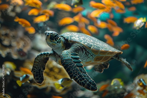 turtle swimming underwater in the sea on a reef  wildlife and ocean preservation concept  earth day concept