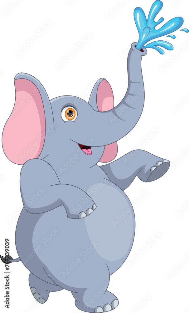 Cartoon cute Elephant Spraying Water