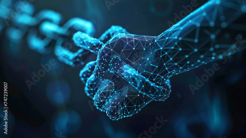 Digital, hand and chain illustration connected to internet, data and virtual reality. Silhouette, business and plexus network lines for communication, futuristic connection and marketing strategy