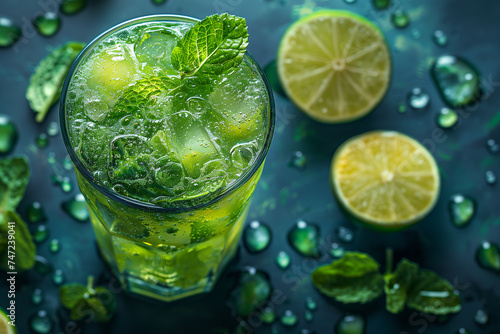 Refreshing Green Mojito Cocktail with Lime and Mint