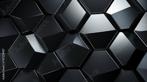 Mirror Finish Black Hexagonal Pattern for Modern Design Background.