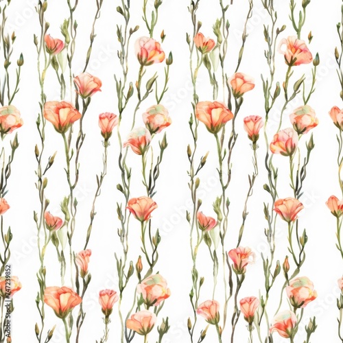 A trendy seamless pattern featuring watercolor desert flowers in radiant red and orangeade shades, ideal for contemporary fashion and home textiles. © Oksana Smyshliaeva