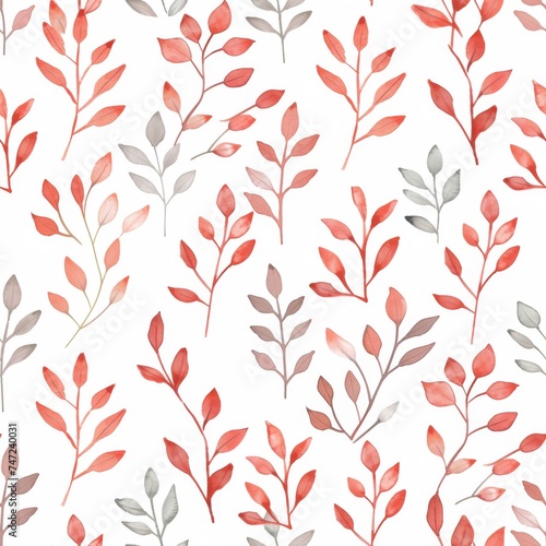 Trendy seamless pattern showcasing radiant red and soft grey leaves, invoking desert flower aesthetics.