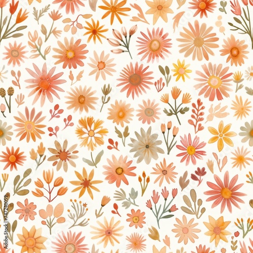 Wallpaper Mural A lush array of desert flowers in orangeade and radiant red tones, arranged in a seamless pattern that exudes warmth and vibrancy. Torontodigital.ca