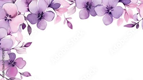 Elegant Purple Flowers and Greenery on a White Background Illustration