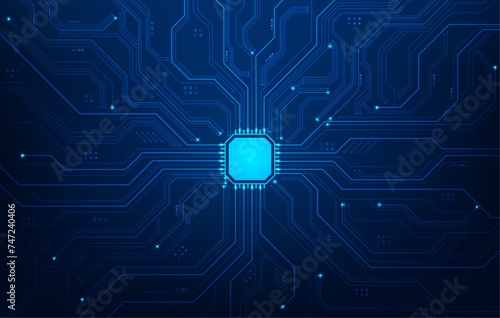 Motherboard technology circuit computer on blue background. cpu chip electronic processor pattern. vector illustration fantastic design