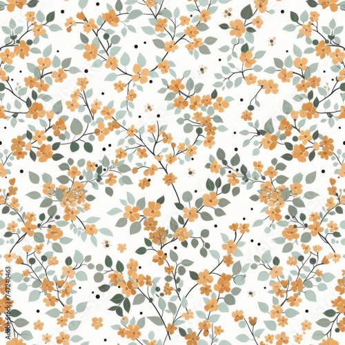 A seamless floral design featuring clusters of radiant red and orangeade blossoms, intermingled with desert flowers and foliage on a light background.
