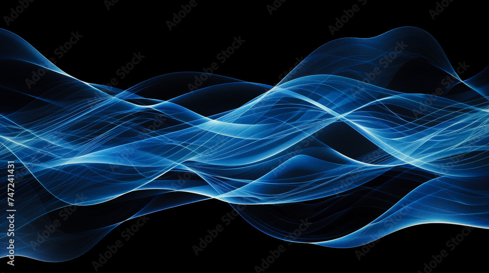Clean smooth waving blue lines over a black background Clean smooth waving blue lines over a black background