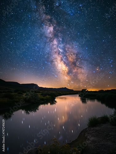 Star-Filled Night Sky Over River