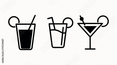 Drinks Icon Set. Vector isolated back and white set of different drinks