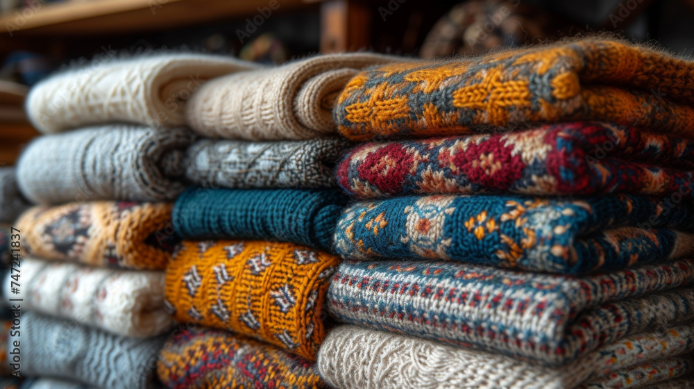 Closeup of intricate knitted patterns showcasing the texture of centuriesold textiles from different cultures reflecting the history and tradition of weaving. Closeup of intricate knitted patterns showcasing the texture of centuriesold textiles from different cultures reflecting the history and tradition of weaving.