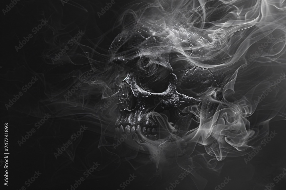 Skeleton Smoke A Grim Smoke-filled Skull Generative AI - obrazy, fototapety, plakaty 
