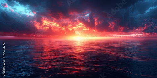 Majestic Sunset Over Ocean With Clouds © hakule